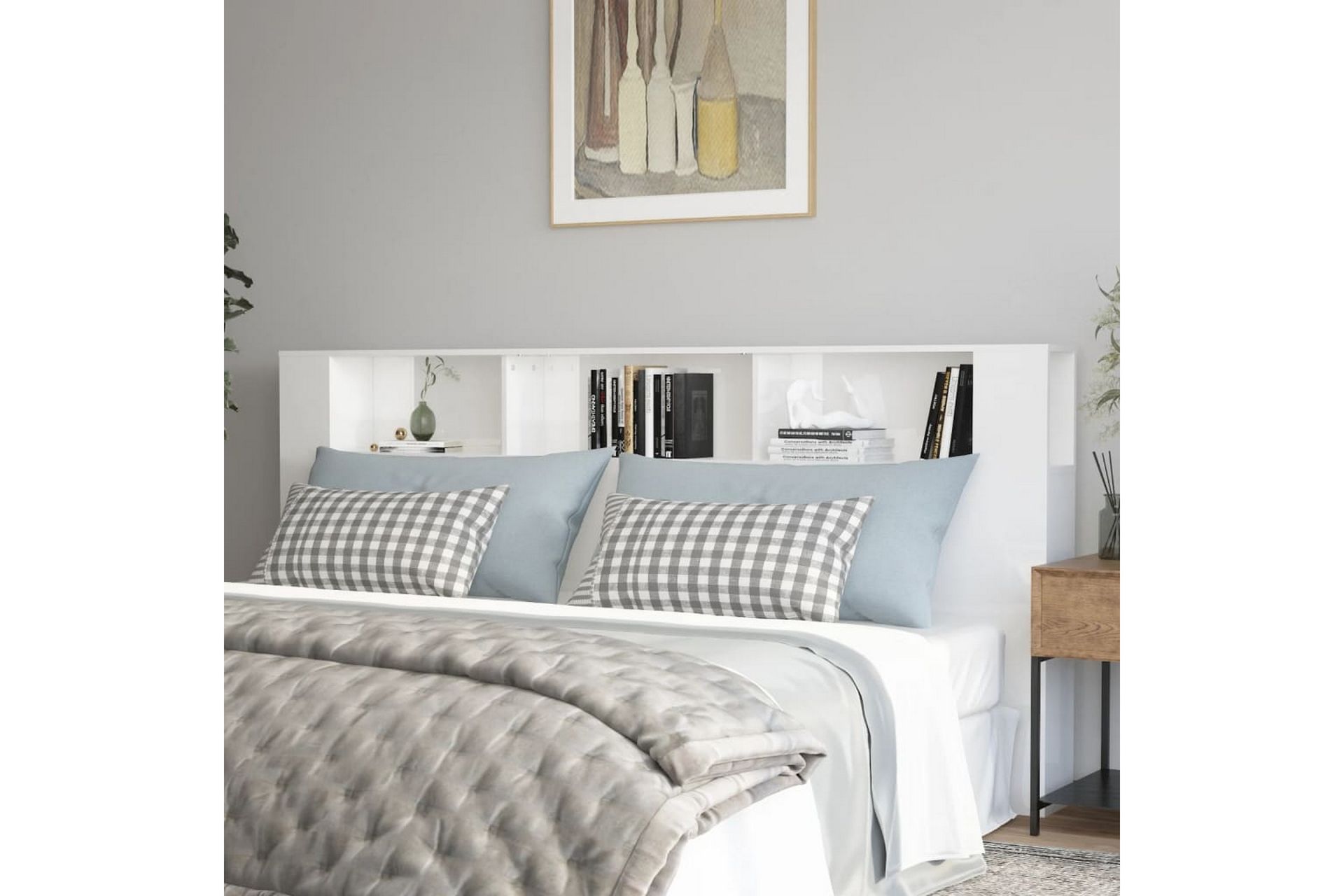 beBasic Sänggavel med förvaring vit högglans 220x18,5x104,5 cm - Möbler - Sovrum - Sänggavlar