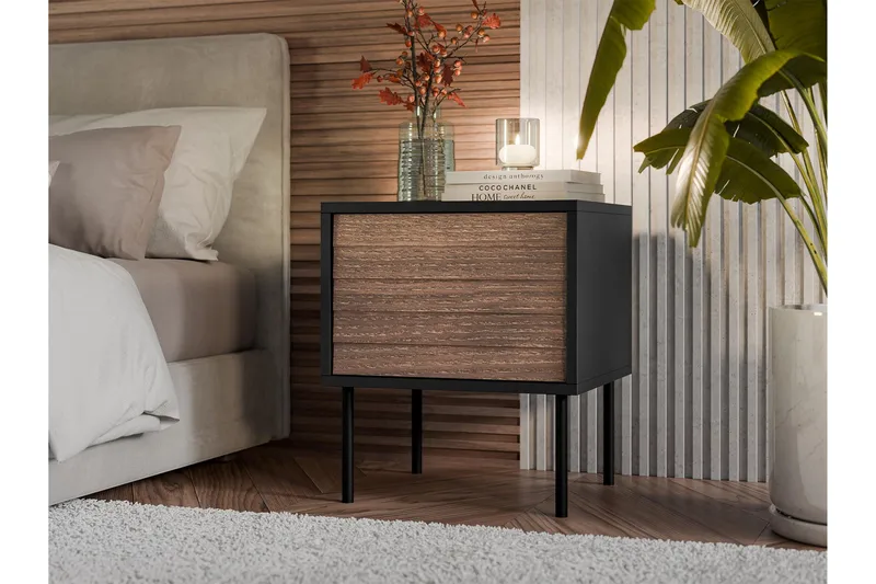 Belonger Sängbord 45 cm - Svart/Valnöt - Möbler - Sovrum - Sängbord