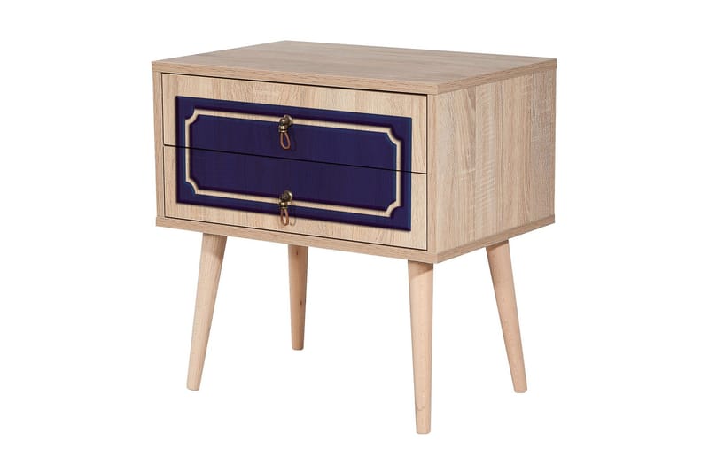 Brokind Sängbord 60 cm med Förvaring 2 Lådor Dekor - Natur/Blå - Möbler - Sovrum - Sängbord
