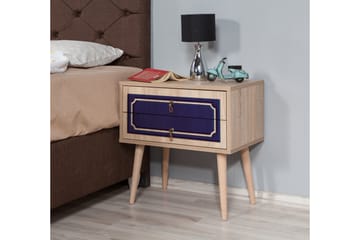 Brokind Sängbord 60 cm med Förvaring 2 Lådor Dekor - Natur/Blå - Möbler - Sovrum - Sängbord