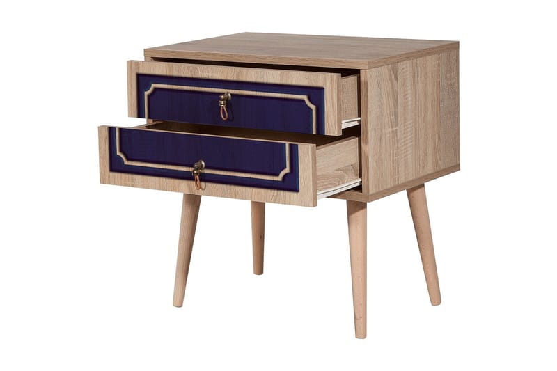 Brokind Sängbord 60 cm med Förvaring 2 Lådor Dekor - Natur/Blå - Möbler - Sovrum - Sängbord