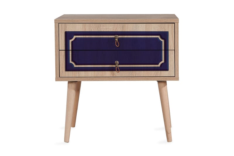 Brokind Sängbord 60 cm med Förvaring 2 Lådor Dekor - Natur/Blå - Möbler - Sovrum - Sängbord