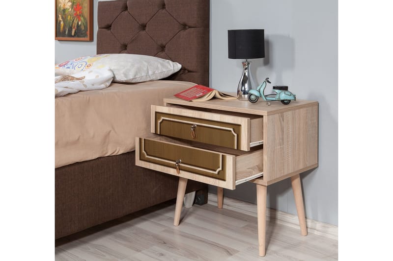 Brokind Sängbord 60 cm med Förvaring 2 Lådor Dekor - Natur/Brun - Möbler - Sovrum - Sängbord