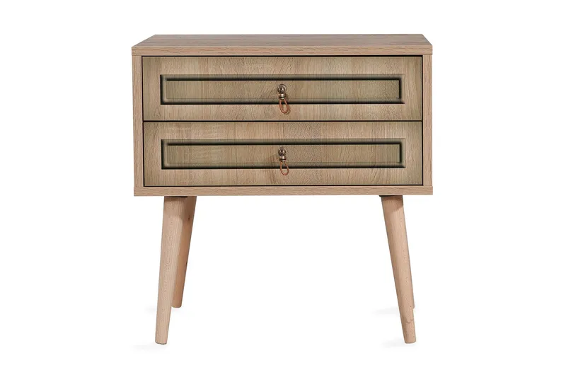Brokind Sängbord 60 cm med Förvaring 2 Lådor - Natur/Brun - Möbler - Sovrum - Sängbord
