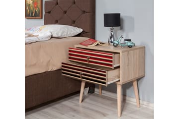 Brokind Sängbord 60 cm med Förvaring 2 Lådor Ränder - Natur/Röd - Möbler - Sovrum - Sängbord