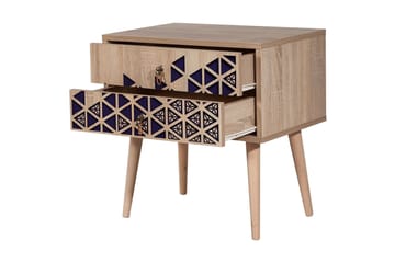 Brokind Sängbord 60 cm med Förvaring 2 Lådor Trianglar - Natur/Blå - Möbler - Sovrum - Sängbord