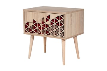 Brokind Sängbord 60 cm med Förvaring 2 Lådor Trianglar - Natur/Röd - Möbler - Sovrum - Sängbord
