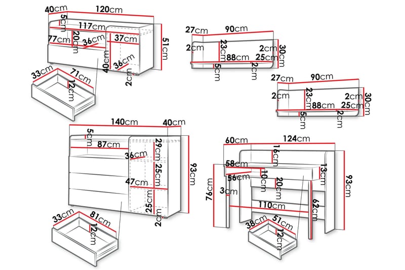 Buhan Möbelset För Sovrum - Beige/Brun - Möbler - Sovrum - Möbelset för sovrum