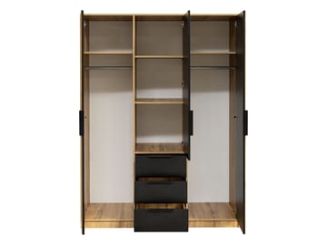 Chavez Möbelset Sovrum - Sängram 160x200 cm med sängbord + Garderob 150x200 cm - brun och svart - Möbler - Sovrum - Möbelset för sovrum