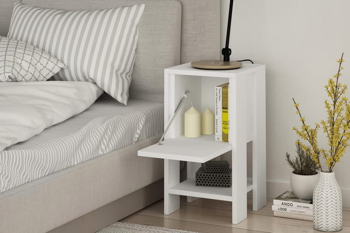 CORALEE Sängbord 30 cm med Förvaring Hylla + Lucka Vit - Vit - Sängbord - Bord