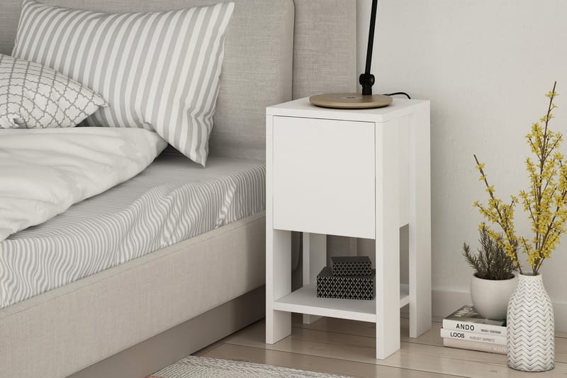 CORALEE Sängbord 30 cm med Förvaring Hylla + Lucka Vit - Vit - Sängbord - Bord