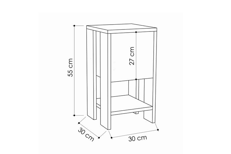 CORALEE Sängbord 30 cm med Förvaring Hylla + Lucka Vit - Vit - Sängbord - Bord