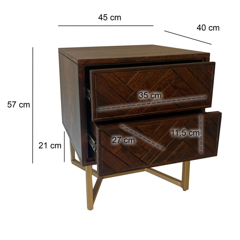 Corora Nattduksbord 45 cm Industriell stil - varm mörkbrun och guld - Möbler - Sovrum - Sängbord