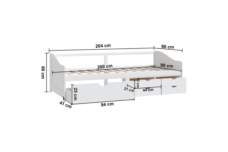 Dagbädd 3-sits med lådor vit massiv furu 90x200 cm - Vit - Möbler - Sovrum - Dagbäddar