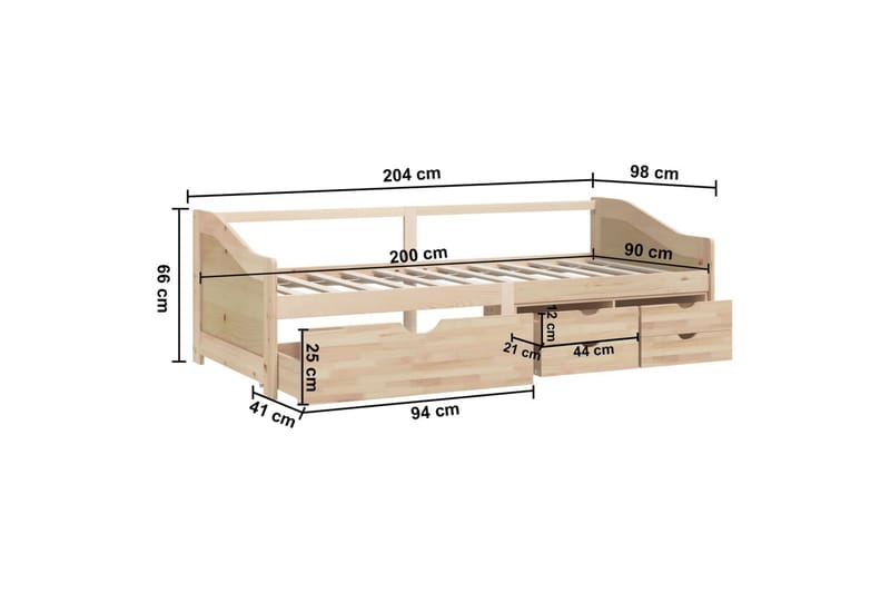 Dagbädd 3-sits med lådor massiv furu 90x200 cm - Brun - Möbler - Sovrum - Dagbäddar