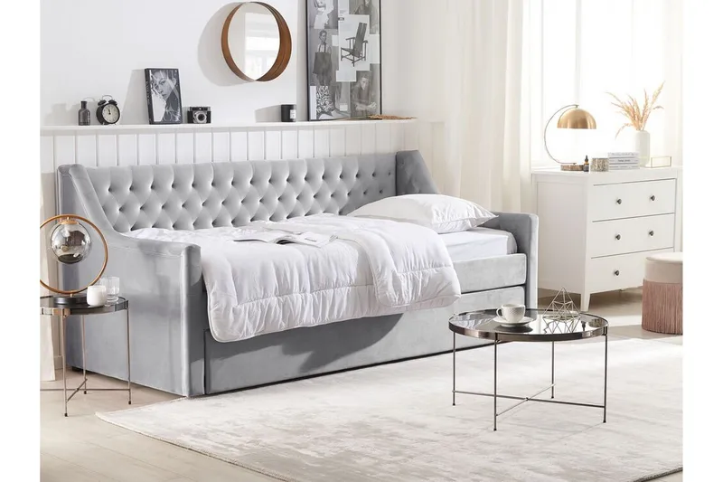Dagbädd 90 x 200 cm sammet grå MONTARGIS - Grå - Möbler - Sovrum - Dagbäddar