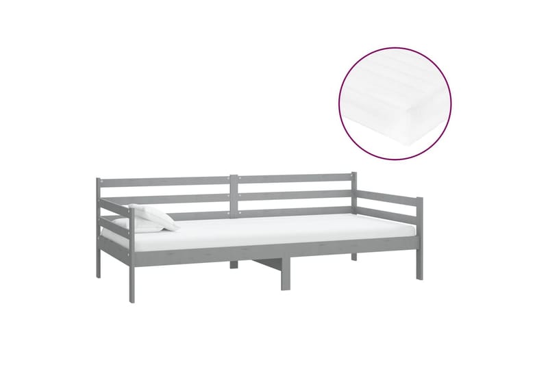 Dagbädd med madrass 90x200 cm grå massiv furu - Grå - Möbler - Sovrum - Dagbäddar