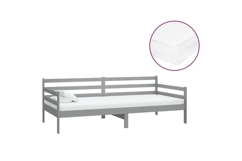 Dagbädd med madrass 90x200 cm grå massiv furu - Grå - Möbler - Sovrum - Dagbäddar