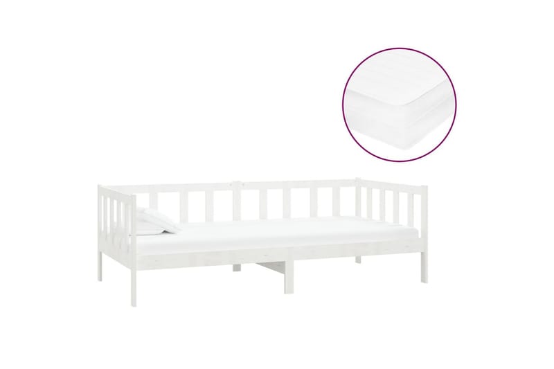 Dagbädd med madrass 90x200 cm vit massiv furu - Vit - Möbler - Sovrum - Dagbäddar