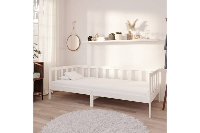 Dagbädd med madrass 90x200 cm vit massiv furu - Vit - Möbler - Sovrum - Dagbäddar