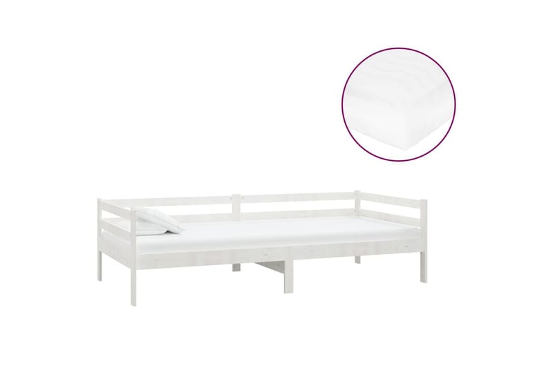 Dagbädd med madrass 90x200 cm vit massiv furu - Vit - Möbler - Sovrum - Dagbäddar