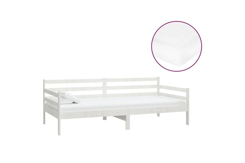 Dagbädd med madrass 90x200 cm vit massiv furu - Vit - Möbler - Sovrum - Dagbäddar