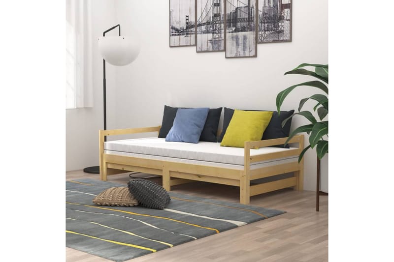 Dagbädd utdragbar massiv furu 2x(90x200) cm - Brun - Möbler - Sovrum - Dagbäddar
