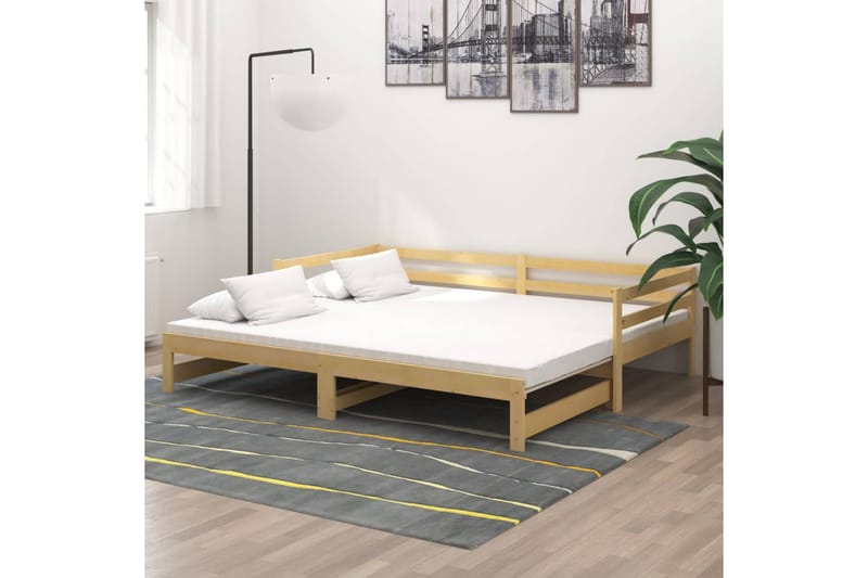 Dagbädd utdragbar massiv furu 2x(90x200) cm - Brun - Möbler - Sovrum - Dagbäddar