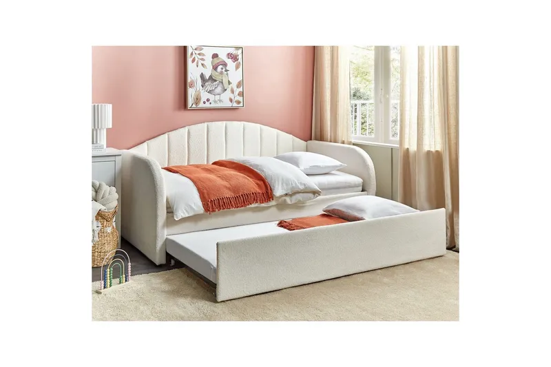 Dagbädd Eyburie med lamellram Beige, Bouclé - Beige, Bouclé - Möbler - Sovrum - Sängar - Gästsäng & extrasäng - Utdragssäng