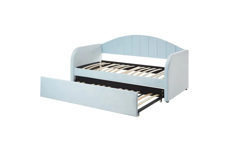 Dagbädd Eyburie med lamellram Blå, Sammet - Blå, Sammet - Möbler - Sovrum - Sängar - Gästsäng & extrasäng - Utdragssäng