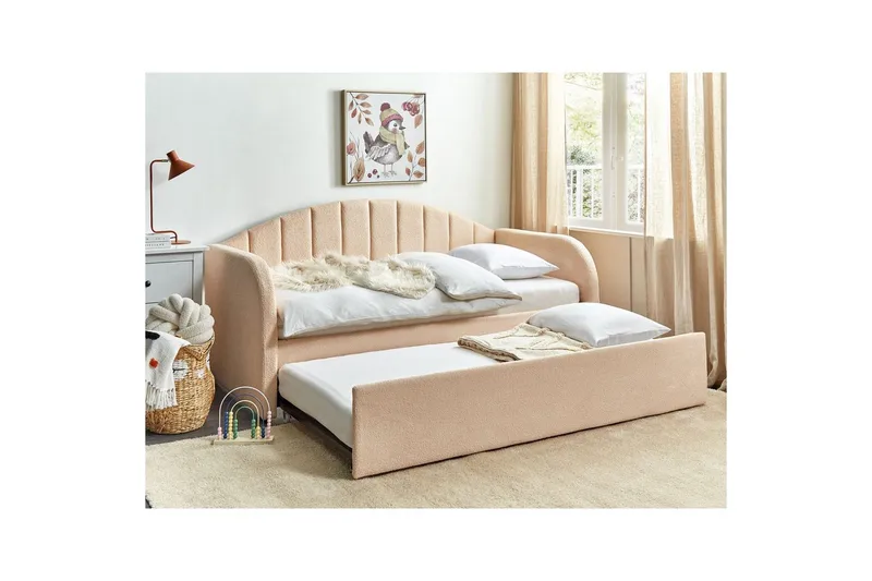 Dagbädd Eyburie med lamellram Rosa, Bouclé - Rosa, Bouclé - Möbler - Sovrum - Sängar - Gästsäng & extrasäng - Utdragssäng