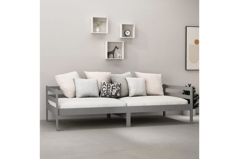 Dagbädd med madrass 90x200 cm grå massiv furu - Grå - Möbler - Sovrum - Dagbäddar