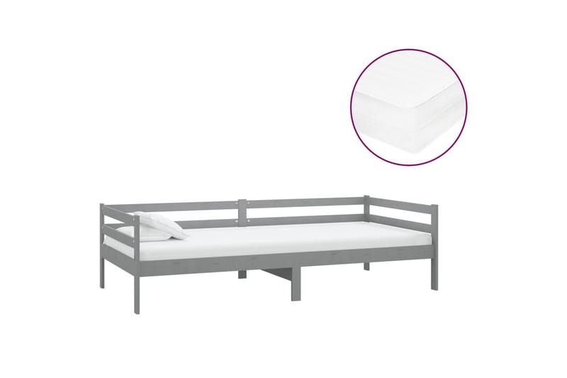Dagbädd med madrass 90x200 cm grå massiv furu - Grå - Möbler - Sovrum - Dagbäddar