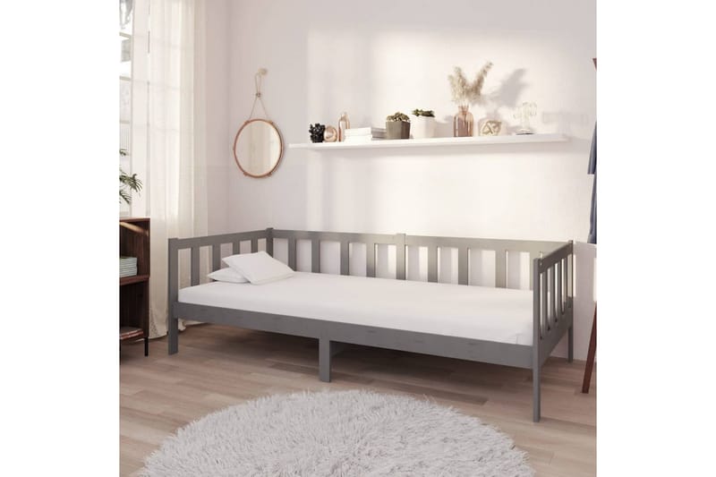 Dagbädd med madrass 90x200 cm grå massiv furu - Grå - Möbler - Sovrum - Dagbäddar