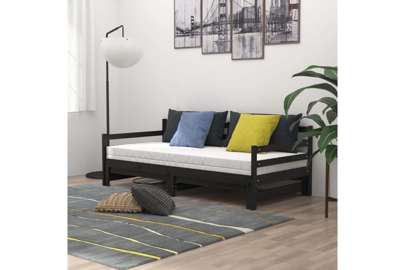 Dagbädd svart massiv furu 2x(90x200) cm - Svart - Möbler - Sovrum - Dagbäddar