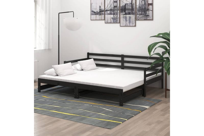 Dagbädd svart massiv furu 2x(90x200) cm - Svart - Möbler - Sovrum - Dagbäddar