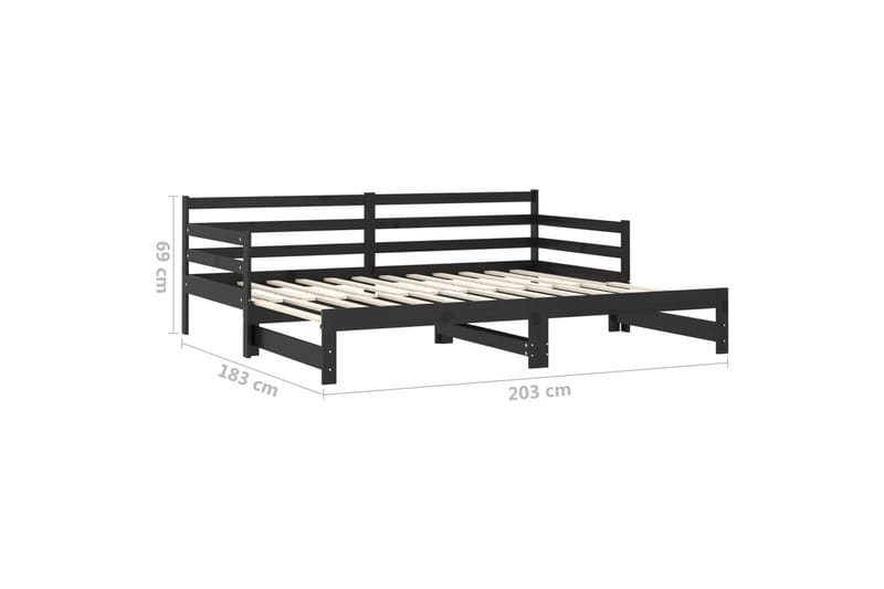 Dagbädd svart massiv furu 2x(90x200) cm - Svart - Möbler - Sovrum - Dagbäddar