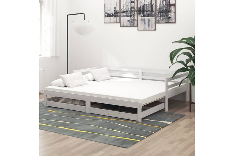 Dagbädd utdragbar 2x(90x200) cm vit massiv furu - Vit - Möbler - Sovrum - Dagbäddar