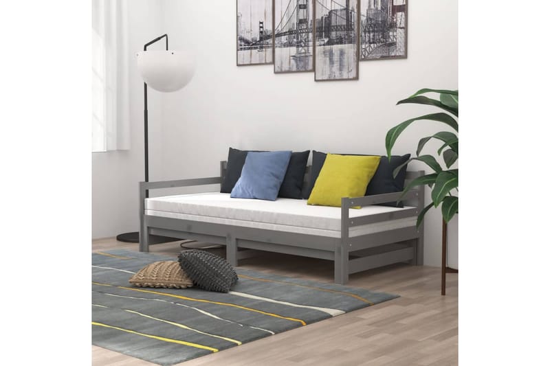 Dagbädd utdragbar grå massiv furu 2x(90x200) cm - Grå - Möbler - Sovrum - Dagbäddar