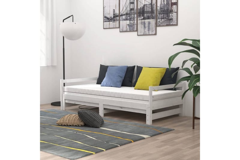 Dagbädd utdragbar vit massiv furu 2x(90x200) cm - Vit - Möbler - Sovrum - Dagbäddar