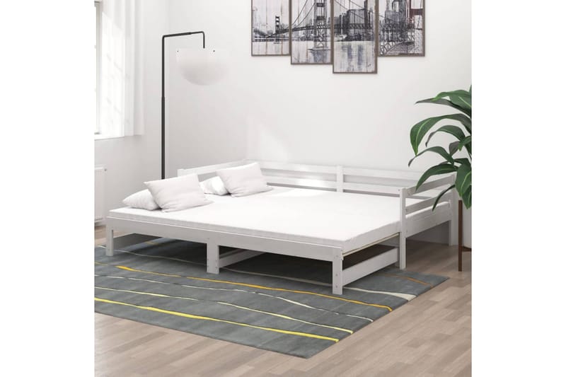 Dagbädd utdragbar vit massiv furu 2x(90x200) cm - Vit - Möbler - Sovrum - Dagbäddar