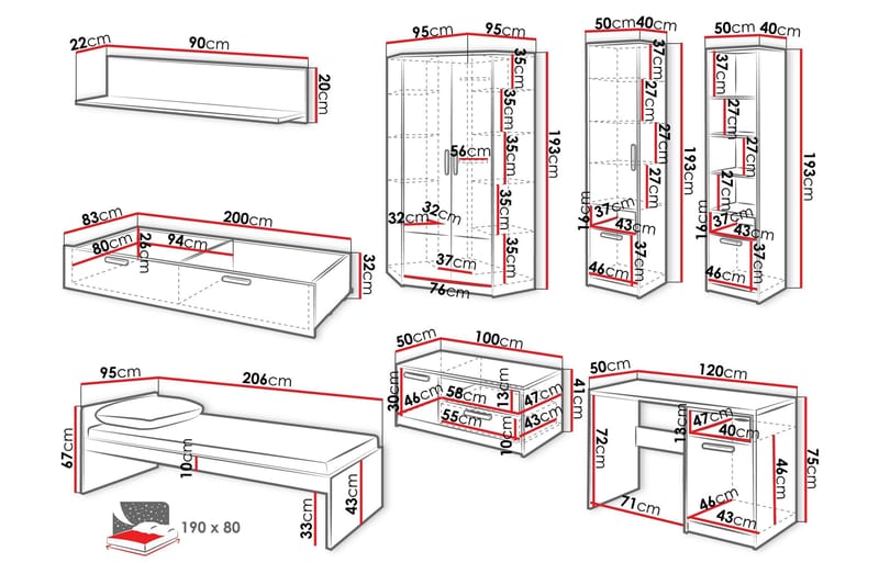 Dekona Möbelset För Sovrum - Grå/Vit - Möbler - Sovrum - Möbelset för sovrum