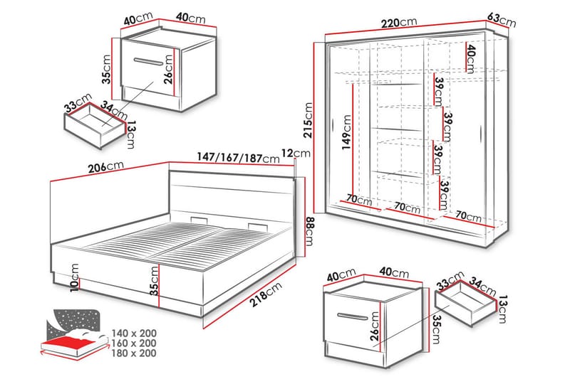 Dentrona Möbelset För Sovrum - Beige/Grå - Möbler - Sovrum - Möbelset för sovrum
