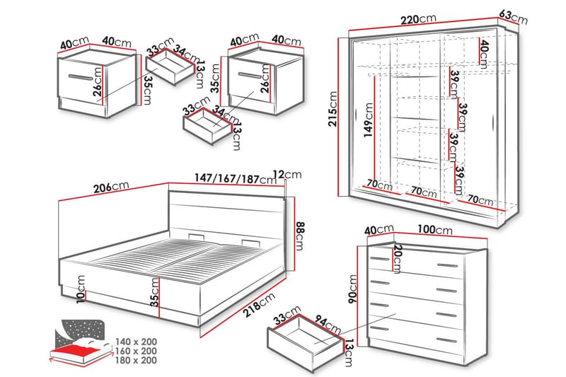 Dentrona Möbelset För Sovrum - Svart - Möbler - Sovrum - Möbelset för sovrum
