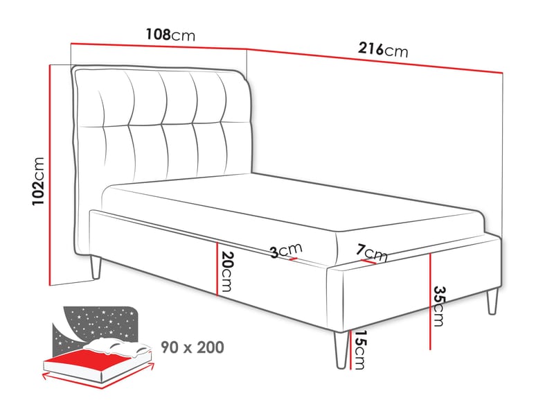 Deyros Sängram 90x200 cm - grå - Möbler - Sovrum - Sängram & sängstomme
