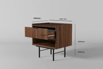 Dravo Sängbord 40 cm i Trä och Valnöt med Svarta Metallben, Förvaring med Låda - Valnötsbrun - Möbler - Sovrum - Sängbord