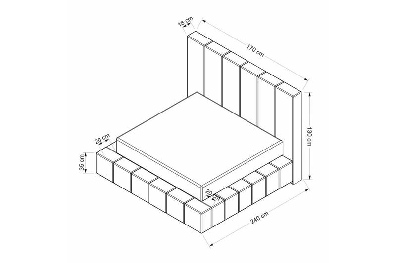 Dubbel Sängram & Sänggavel Rakovica Vit - 170 x 35 x 240 cm - Möbler - Sovrum - Sängram & sängstomme