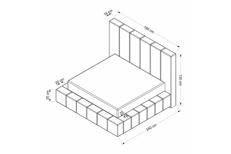 Dubbel Sängram & Sänggavel Rakovica Vit - 180 x 35 x 240 cm - Möbler - Sovrum - Sängram & sängstomme