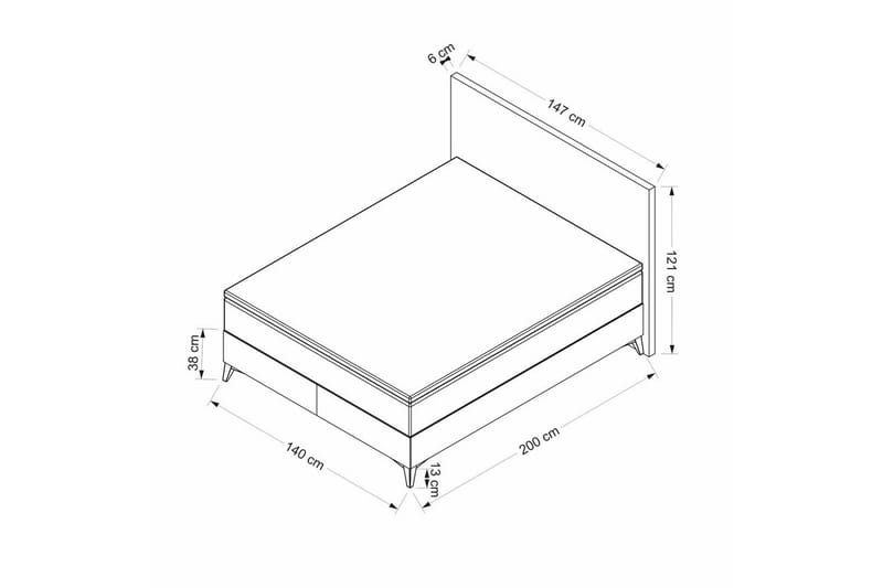 Dubbel Sängram & Sänggavel Sube Grå - 140 x 38 x 200 cm - Möbler - Sovrum - Sängram & sängstomme