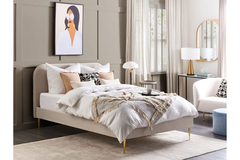 Dubbelsäng av sammet 140 x 200 Beige FLAYAT - Möbler - Sovrum - Sängram & sängstomme